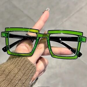 NEW Stylish Green Square Frame Glasses w/ Black Trim